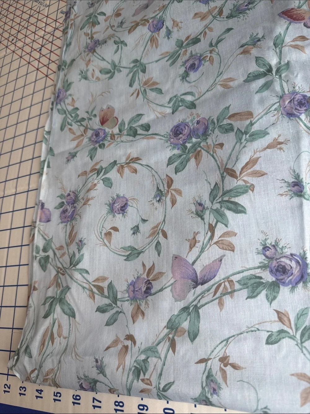 Vintage 80s Rose Butterfly Fabric 4 Yards x 44 Lightweight Floral